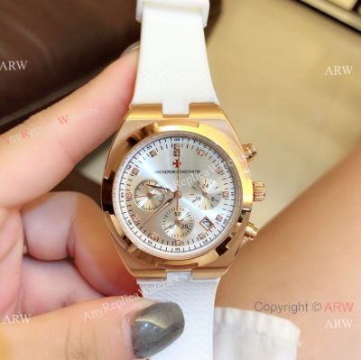 Fake Vacheron Constantin Overseas Chrono Watch Rose Gold Silver Dial